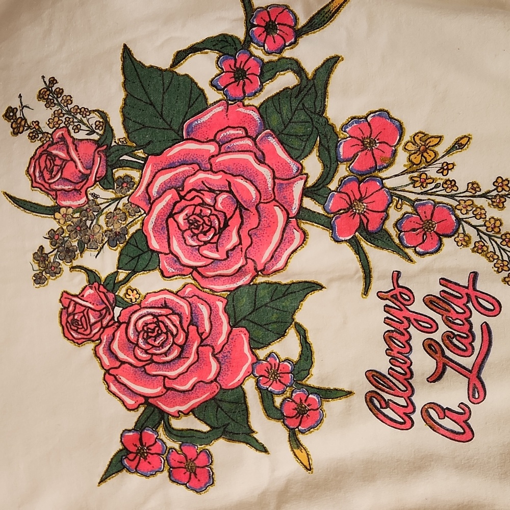 Hanes Y2k Vintage Cotton Floral Glitter Graphic Tshirt - Picture 2 of 7